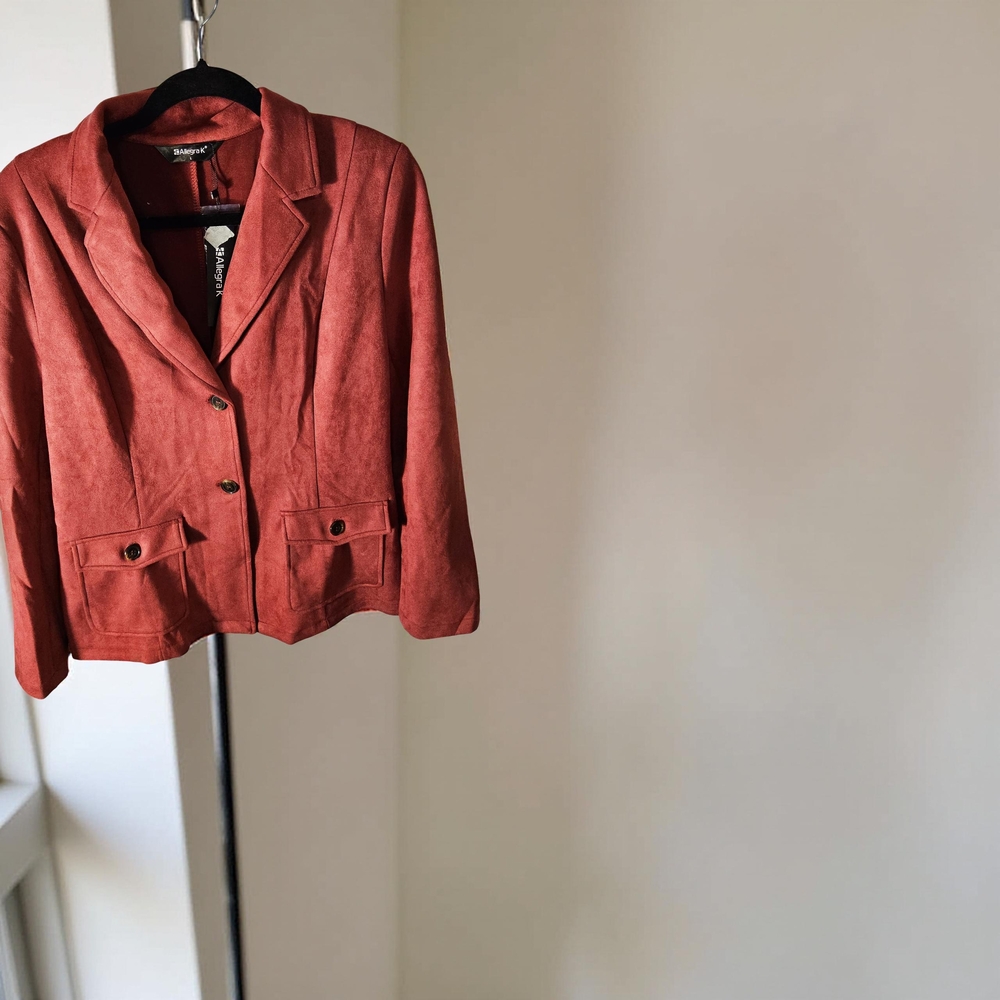 NWOT Size Large Allegra K Faux Suede Burgandy Blazer